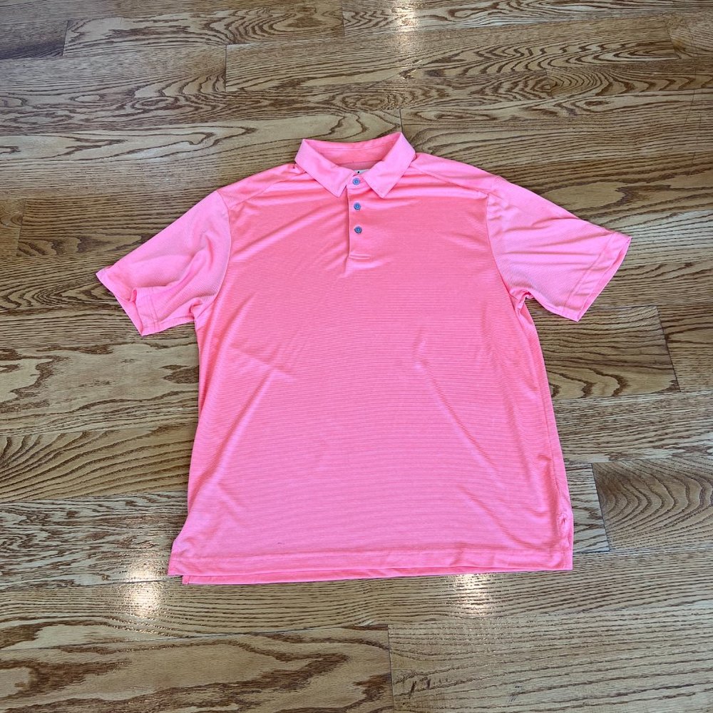 Grand Slam Performance Golf Polo Short Sleeve Pink White Stripe Mens Shirt